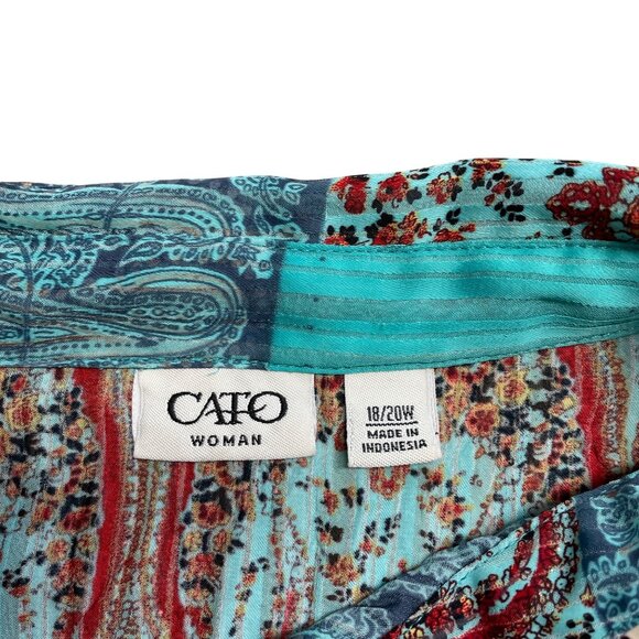 CATO BLOUSE COLORFUL PAISLEY FLORAL LIGHTWEIGHT BUTTON UP SIZE 18/20W ARTSY BOHO - Picture 3 of 6